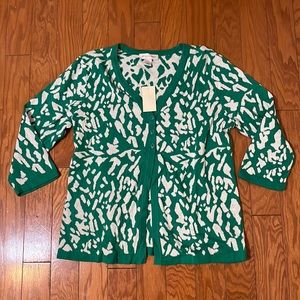 New With Tags Christopher & Banks Cardigan Sweater/ Green & White/ Size Medium